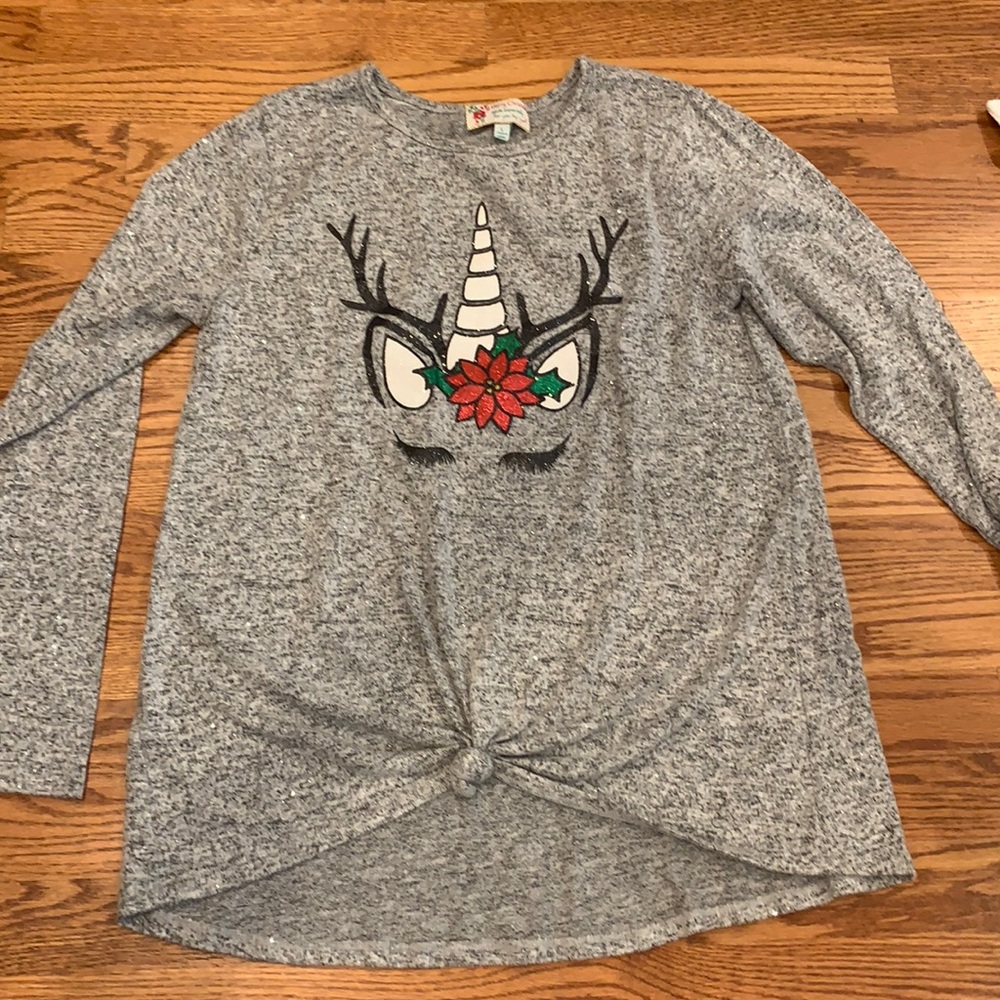 Gray glittery long sleeve Christmas shirt